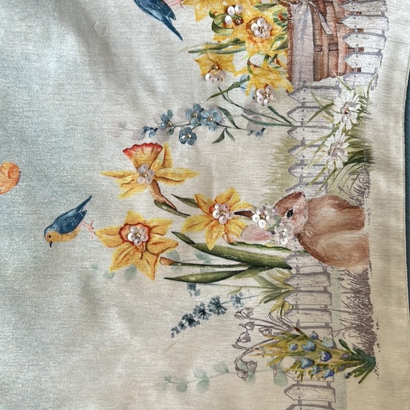 Rachel Zoe Easter Bunny Spring Floral Birds beaded Runner New 16” X72” - Picture 3 of 5